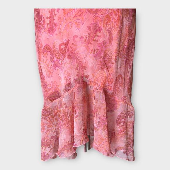 Vintage 90s Y2K City Triangles Ruffled Layered Slip Dress Pink Paisley 11 Flirty - Picture 8 of 9